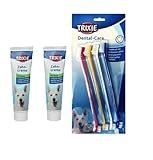 x2 Dog Toothpaste 100g Mint Flavoured Toothpaste + Pack of 4 Double Ended Toothbrushes for Oral Hygiene Trixie