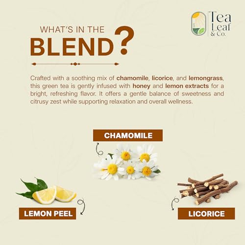 Image of Tealeaf & Co. Honey Lemon Green Tea with Lemon & Honey Extract, Lemongrass, Licorice & Chamomile - Organic Green Tea Bags with Fresh Herbs and Spices - 100 Teabags (7.055oz /200gm)