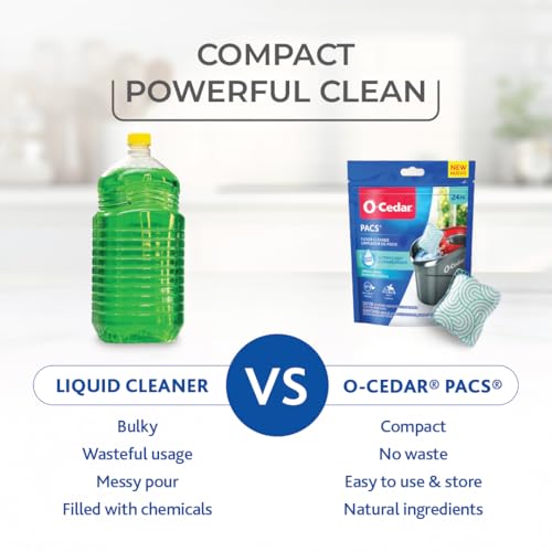 Image of O-Cedar PACS Floor Cleaner, Spring Fresh Scent - 24 Count | Enzyme-Powered Pods for Streak-Free Cleaning on Wood, Tile & Laminate Floors