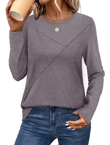 XIEERDUO Long Sleeve Shirts for Women Business Casual Tops Trendy Crewneck Fall T Shirts Pleated Loose Fit2