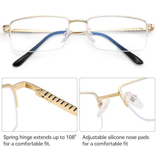Image of Dollger Rectangle Blue Light Glasses for Men Metal Anti Bluelight Blocking Glasses for Computer Fashion Eyeglasses Small Half