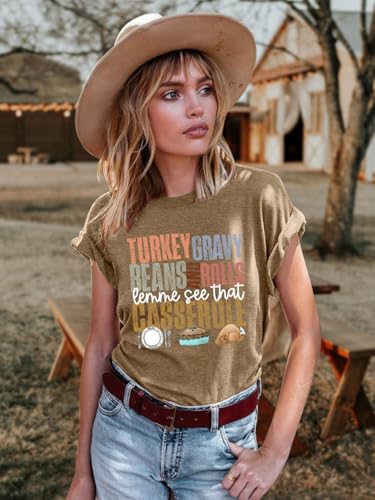Image of Thanksgiving Shirts Women Turkey Gravy Beans and Rolls Tshirts Funny Turkey Graphic T-Shirt Family Thanksgiving Tops
