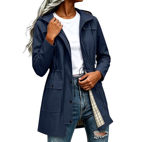 Cortavientos y chaquetas impermeables de mujer con cordón ajustable y cremallera