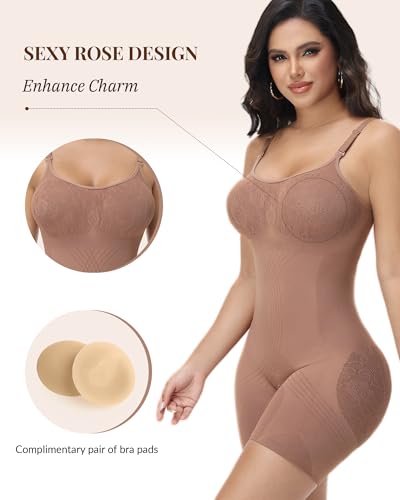 Image of SHAPESHE Shapewear for Women Faja Colombianas Moldeadoras Seamless Bodysuit | Built In Underwire, Short with Nipple Cover,Anti-slip Silicone Strips, Zipper Closure, Tummy Control, Butt Lifting,