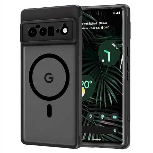 AOMYKE Funda Magnética para Google Pixel 6 Pro, [Compatible con Magsafe]，Carcasa Translúcida Mate Trasera Fina PC+TPU Parachoques Antigolpes Caso - Negro