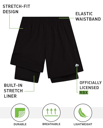 RBX Boys Shorts - 2 Pack Basketball Shorts with Compression Liner and Pockets - Gym and Running Boys Athletic Shorts (8-16)2