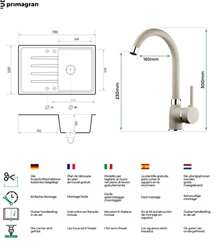 Lavello Cucina 78 x 50 cm, Lavandino Cucina in