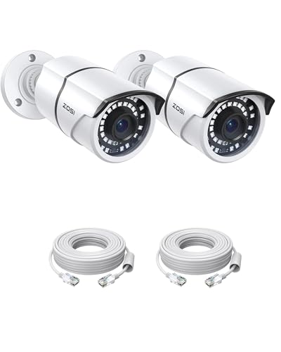 Image of ZOSI 2-Pack 5MP Add-on PoE Security Camera with Ethernet Cables, 120ft Night Vision, IP66 Weatherproof, Outdoor Indoor Home Bullet Camera Only Compatible Same Brand 5MP 4K PoE NVR Systems