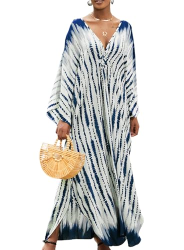 Kaftan Dresses Plus Size V-Neck Women's Swimwear Cover Ups Tie Dye Batwing Sleeves Mumu Caftan Dress