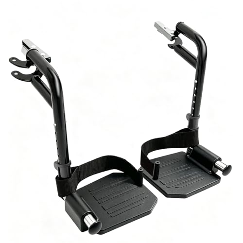 Bgxizin Wheelchair Footrest Replacement Premium Wheelchair Foot Rest with Heel Loop Universal Swing-Away Wheelchair Replacement Parts for Standard Wheelchairs (1 Pr Black)