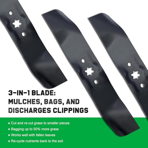Image of Grasscool 942-0611A LT1045 Mower Mulching Blades Replacement for Cub Cadet 46'' Deck Riding Lawn Tractor LT1046 Toro LX460 Troy Bilt GTX2446 Replace 942-0611 942-0612 942-0612A