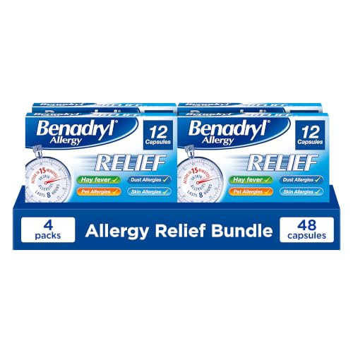 Image of Benadryl Allergy Relief Capsules - Fast-Acting Antihistamine Capsules - Starts to Work in 15 Minutes - 12 Capsules (Pack of 4)