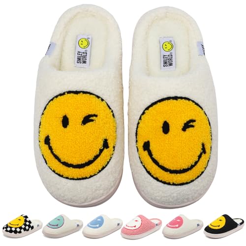 SMILEYWORLD® Zapatillas de felpa para mujer hombre Pantuflas mullidas con espuma viscoelástica Zapatos de felpa cálidos para interiores en invierno, amarillo blanco