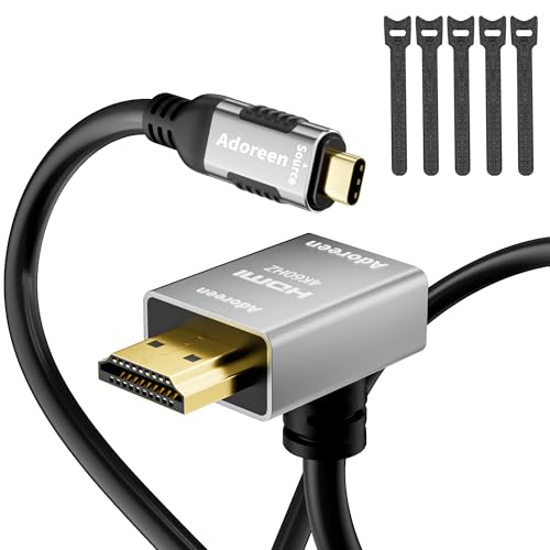 Adoreen 4K@60Hz 2K USB C to Upward 90 Degree Angled HDMI Cable 3 Ft Slim Thin HDR Type C 3.1 to HDMI 2.0 Adapter Cord Thunderbolt 3/4 for MacBook iPhone 16/15 iPad Galaxy Surface TV Monitor+Ties