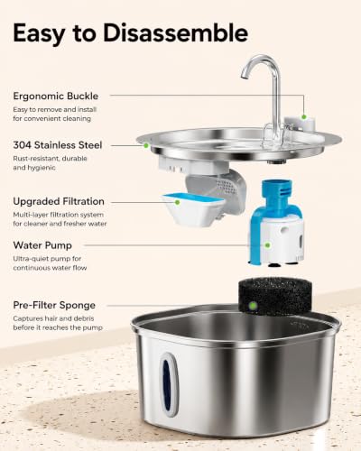 Image of Dog Water Fountain 3.2L, Stainless Steel Automatic Pet Water Fountain for Cats & Dogs, Water Dispenser with Water Level Window, Ultra Quiet, BPA-Free, Easy to Clean