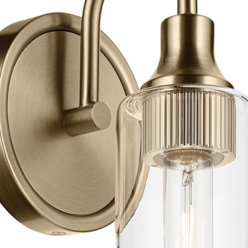 Image of Kichler Kavi 1-Light Bathroom Wall Light, Champagne Bronze | Damp-rated wall light with clear glass for baths and hallways (5 inch x 13 inch), 55209CPZ
