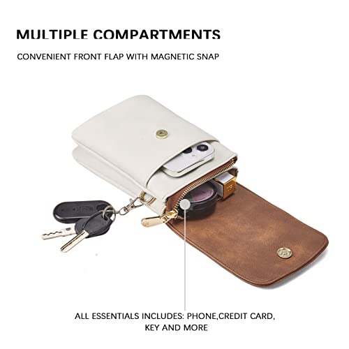 Image of BOSTANTEN Women's Vegan Leather Small Crossbody Handbag, White with Brown