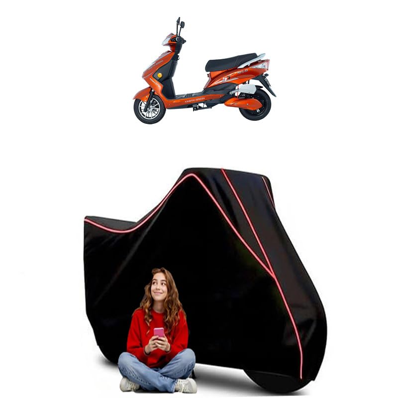 Image of Green Zoom Big B Scooty Bike Cover Water Resistant Outdoor Use Universal Fit Scooters Motorcycles Heavy Duty UV Protection Dust Rain Scratch Resistant Elastic Bottom Black Blue Piping