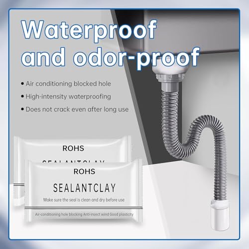 Image of Pack of 8 White Seal Putty Waterproof Duct Seal Repair Sealing Clay, Quick Mending Mud for Drain Connection, Wall Hole, Air Conditioning Hole