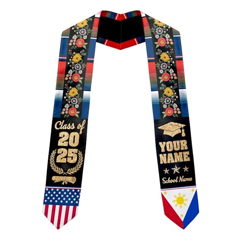 MonkeyVan Personalized Graduation Stole for Filipino Senior, Philippines Flag Graduation Sash Class of 2025 Grad Gifts S256