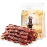Pawmate Triple Flavored Dog Treats Chicken, Duck & Beef Twists, Healthy Low Fat Dog Jerky Chews, High Protein Training Treats Snacks for Small Medium Large Breed, 10.6 oz