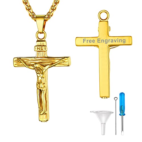 🚀【SIGNIFICATIVO】Collana croce uomo urna per ceneri porta la fede e la protezione, offrendoti spazio per custodire i tuoi ricordi speciali. Croce collana urna porta ceneri può contenere piccole quantità di fiori secchi, cenere, capelli, messaggi speciali, profumi o qualsiasi cosa significativa.