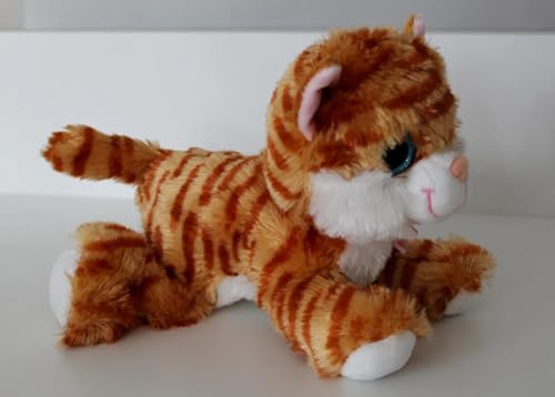 Image of Tickles Cute Laying Cat Glitter Eye Soft Stuffed Plush Animal Toy for Kids (Color: Brown & Orange Size: 20 cm)