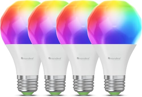Nanoleaf Matter Essentials WLAN Glühbirnen E27, 4 smarte RGBW LED Lampen - 16 Mio. Farben, individuelle Zeitpläne, App- & Sprachsteuerung (kompatibel mit Alexa, Apple & Google Home), Deko & Gaming