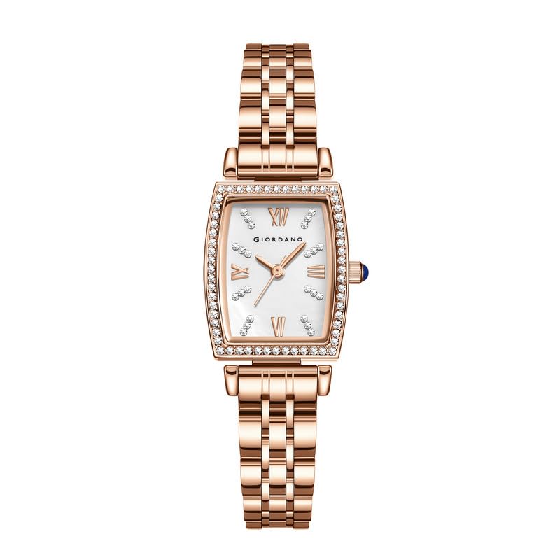 giordano Analog Quartz Watch for Women with Rectangular Dial, Crystal Studded Bezel, Roman Numeral Markers and Stainless Steel Strap-picture-12