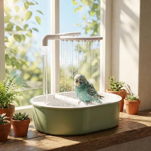 NZWBSHSSP Parrot Shower Automatic Parakeet Bird Bath with Pump Large Bird Shower Fountain Indoor Bathtub for Parakeets Conure Cockatoo Budgie Lovebird Finches Birds Cage Accessory