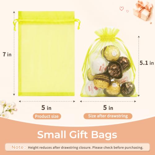 Image of Crweety 50PCS Organza Bags 5x7 Yellow Small Gift Bags Mesh Drawstring | Party Favor Goodie Bag Bulk, Jewelry Sachet Candy Treat Soap Makeup Pouches, Wrap for Wedding Baby Shower Birthday Halloween