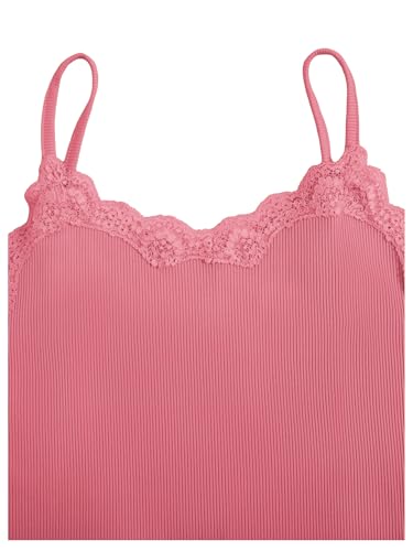 Image of SOLY HUX Girl's Lace Trim Camisoles Ribbed Spaghetti Strap Crop Tank Tops | Sleeveless, Teen Girl Top, Summer Top