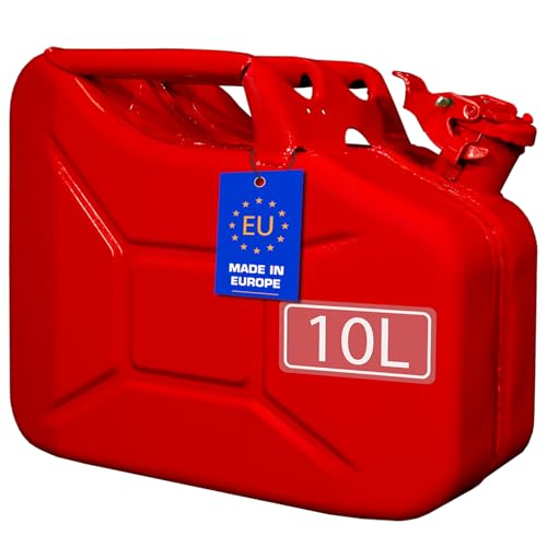 FIXKRAFT Benzinkanister 10L Metall 10 Liter Kanister für Benzin Diesel Kraftstoffkanister mit Entlüftung Reservekanister (Rot, lackiert)