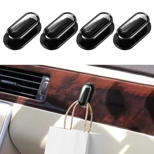 DUSCOKE 4PCS Black Car Mini Hooks - Multifunctional Self-Adhesive Backseat Hangers Car Storage Hook Stickers on Dashboard - Universal Wall Hanging Hooks for Keys Earphone Cable (Black)