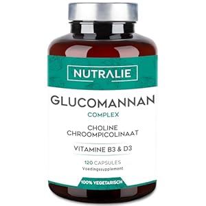 Glucomannan Konjac voor Afvallen en als Eetlustremmer 100% Natuurlijk met Choline Bitartraat, Chroompicolinaat en Vitamines B3 en D3 | 120 Vegan capsules Nutralie