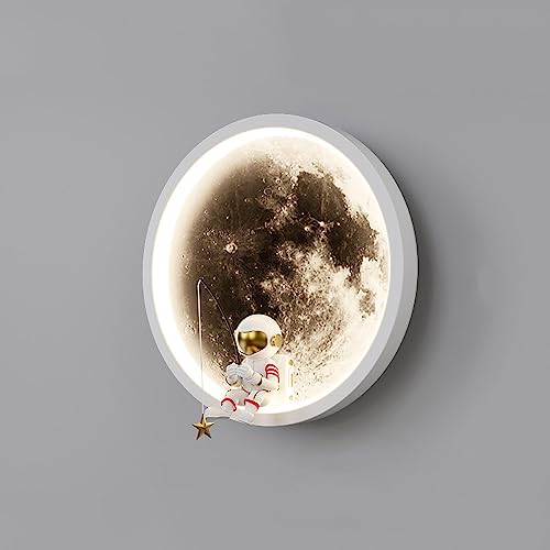 Aplique de pared para niños con cable, diseño de astronauta, LED, luna, blanco y negro, lámpara de pared moderna nórdica con planetas, para dormitorio de niño y niña, mesita de noche, guardería, inter