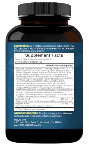 Image of NatureBell Probiotic 200 Billion CFU - 40 Strains Per Serving | 240 Veggie Capsules with Prebiotics and Probiotics - Full Spectrum Complex with Enzymes - Daily Probiotics for Women & Men