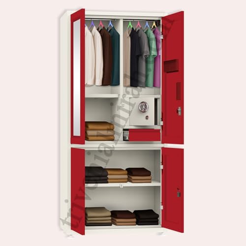 Image of Triveni almirah GOMTI-4 Model |10-Year Guarantee on Paint & Lock |Spacious 4-Door Steel Wardrobe with Top & Bottom Storage Sections| Powder Coated Finish|Tijori Locker | Bangle Drawer| 8 Pin Hangers