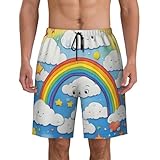 Coupe extensible confortable : doté d'une taille élastique avec cordon de serrage réglable, ce maillot de bain pour homme imprimé nuages arc-en-ciel et gouttes de pluie offre un ajustement flexible qui convient à une large gamme de types de corps pour un confort tout au long de la journée.