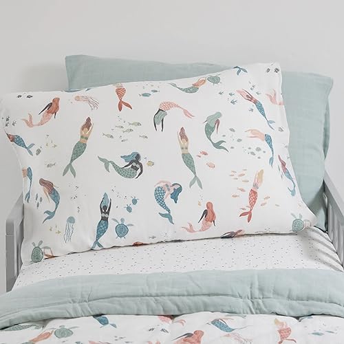 Image of Little Unicorn Standard Pillowcase 2 Pack | Super Soft & Breathable Muslin Fabric | Snug Envelope Closure | for Crib and Toddler Bed (Mermaid Party)