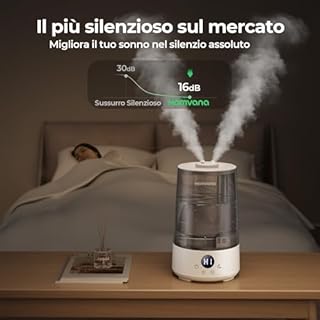 Umidificatore Ambiente Bambini Homvana 3.6L, 360°Cool Mist 16dB Silenzioso for Baby, Piante Dura da 34H, Auto Sleep Modo, con Luce e Aromaterapia Top-Fill, Facile da Pulire, Oli Essenziali (Grigio)