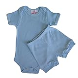Kit Conjunto Body Short Tapa Fralda Bebê Liso Menino Menina Manga Curta Antialérgico Malha Algodão Canelado MXC BRASIL (Azul Bebê, RN (0 á 1 mês))