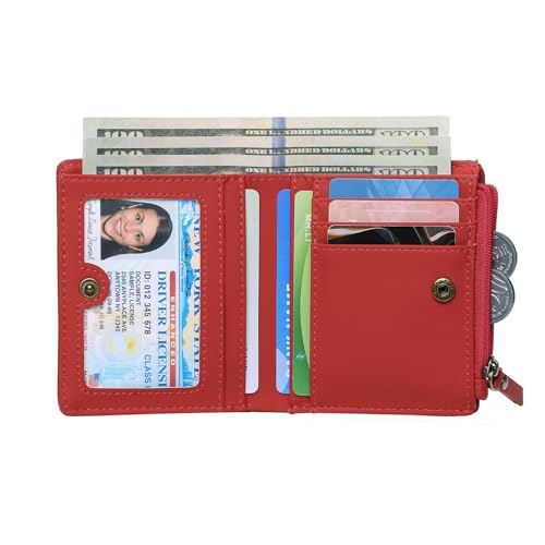 Image of GOIACII Small Women's Wallet Compact Bifold Credit Card Holder Mini Ladies Purse with 2 Zipper Coin Pockets