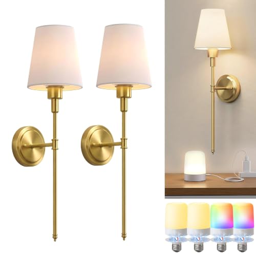 Image of Battery Operated Wall Sconce: Set of 2 Wireless Wall Light 12000mAh
