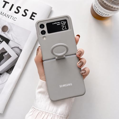 Image of MIDOS Back Cover Compatible with Samsung Z Flip 3 Case Liquid Silicone Full Protection Kickstand Ring Holder Shock Proof Back Cover for Samsung Galaxy Z Flip 3 (Grey)