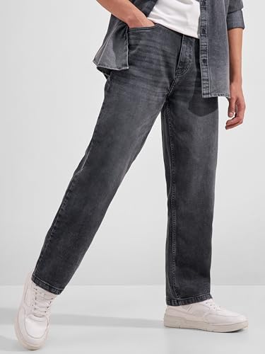 Image of Highlander Men Men's Premium Loose Straight Fit Mid-Rise Cotton Lycra Jeans - Button Closure, Machine Washable, Comfortable All-Day Wear for Casual & Semi-Formal Occasions