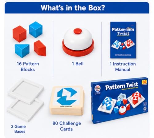 Image of Pattern Twist Puzzle Game for Kids & Family | 80 Challenge Cards | Logic Puzzle Board Game with Bell | Educational STEM Learning Toy for Boys & Girls Age 5+ | Focus, Memory & Problem Solving Game