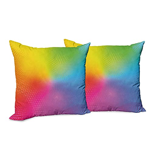 Ambesonne Rainbow Throw Pillow Cushion Cover Home Accent Pack Of 2 Vibrant Colored Circles Rounds Dots Radiant Composition Iridescent Effect Print Zippered Double-Side Digital Print Decor 18" Yellow #TOP9