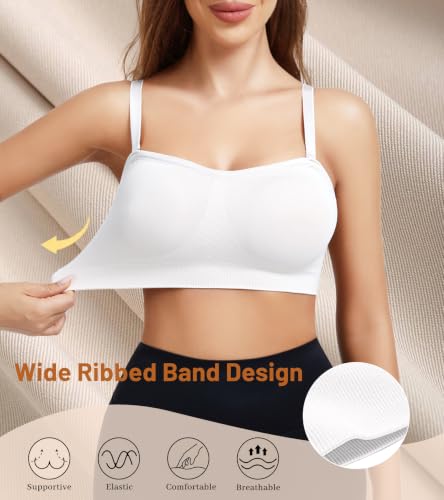 ciksob Strapless Bras for Women Seamless Padded Bandeau Bra Non-Slip Wireless Push Up Invisible Silicone Tube Top Bralette (X-Large, White) - image 5