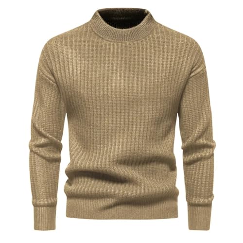 Men's Half High Neck Sweater Warm and Skin-Friendly Elastic Sweaters Pullover Knit Sweater M51-Khaki L